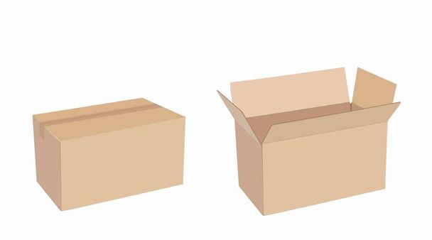 Vektör Özelleştirilmiş Karton Kutular Kümesi Açıldı ve Kapandı - Vektör, Görsel