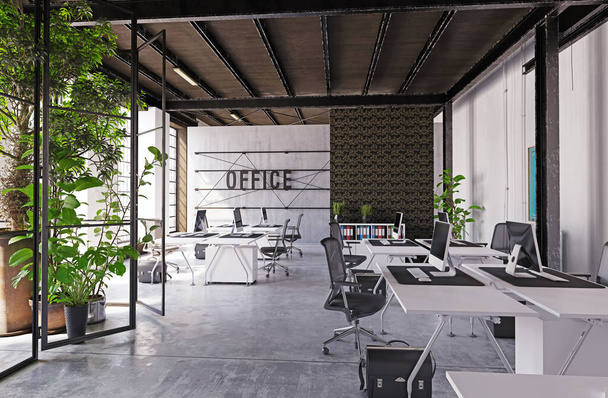 contemporary loft office interior. 3d rendering design concept - Photo, Image
