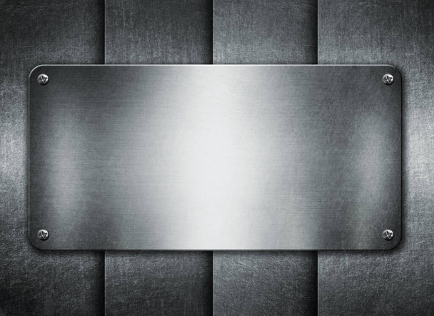 Parlak çelik dokuda perçin kaplı metal plakalar. 3B illüstrasyon  - Fotoğraf, Görsel