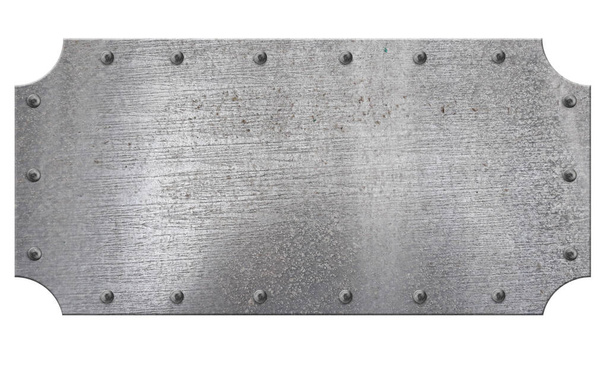 Old silver metal plate with rivets on white background. 3d illustration - Photo, Image