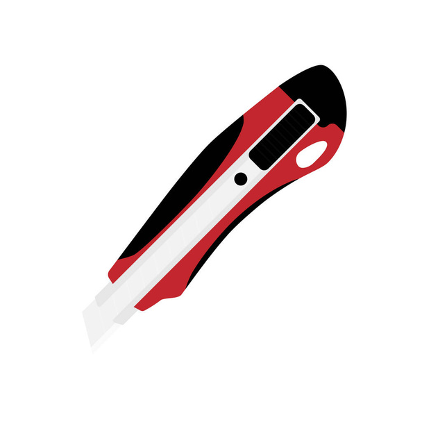 Red office stationery knife isolated on white background - Foto, Imagem