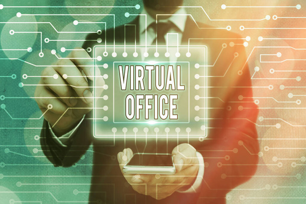 Käsiala teksti Virtual Office. Käsitteen merkitys operatiivinen verkkotunnus liiketoimintaa tai organisaatiota lähes Järjestelmän ylläpitäjä ohjaus, vaihde kokoonpano asetukset työkalut käsite. - Valokuva, kuva