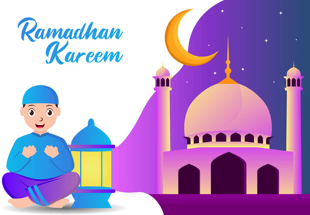 Gráfico vetorial ilustração de pessoas muçulmanas que estão orando. Bom para ilustração, cartazes, UI, momento UX Ramadan. ilustração vetorial
 - Vetor, Imagem