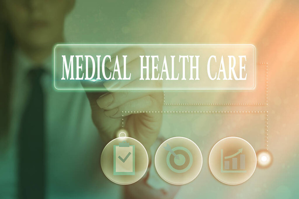 Az orvosi egészségügyi ellátásról szóló feljegyzés. Üzleti fotó bemutatása helyreállítása a fizikai és mentális jólét Információs digitális technológiai hálózat infografikai elemek. - Fotó, kép