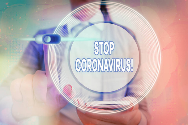 Testo di scrittura di parole Stop Coronavirus. Business concept per la campagna di sensibilizzazione alle malattie per ridurre i casi COVID19 Lucchetto grafico per il sistema applicativo di sicurezza delle informazioni sui dati web. - Foto, immagini