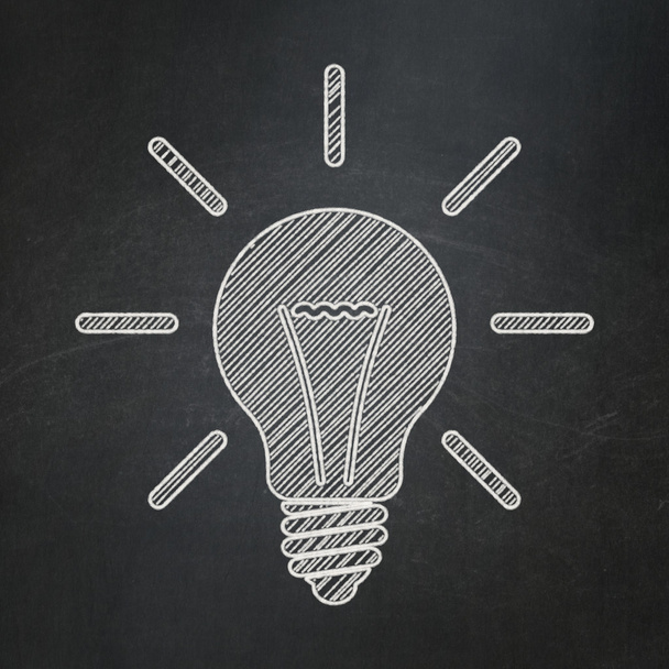 Business concept: Light Bulb on chalkboard background - Zdjęcie, obraz