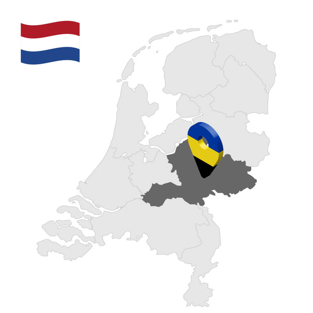 Местонахождение Gelderland на карте Нидерланды. Знак 3-го местоположения похож на флаг Нидерландов. Карта качества с провинциями Нидерландов для вашего дизайна. S10
. - Вектор,изображение