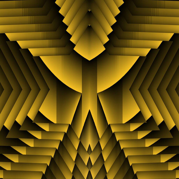 Élénk sárga arany minták fekete háttér generáló sok bonyolult formák és minták négyzet alakú - Fotó, kép