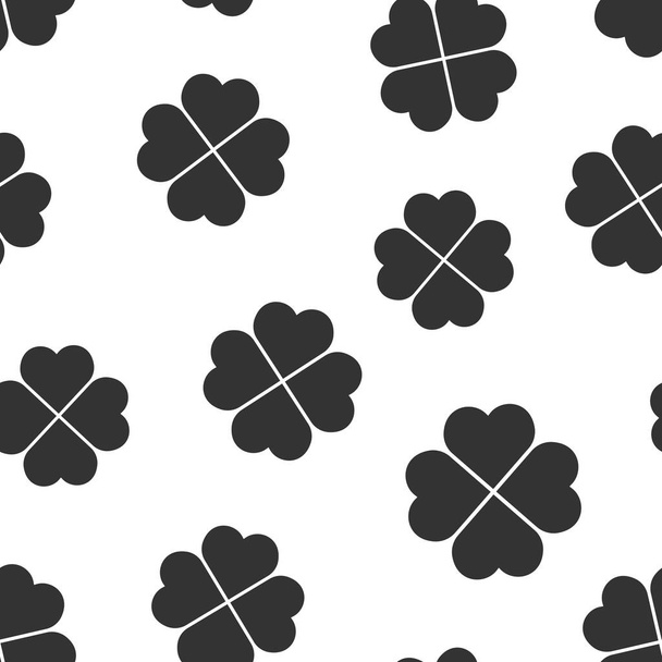 Four leaf clover icon in flat style. St Patricks Day vector illustration on white isolated background. Flower shape seamless pattern business concept. - Vector, Image