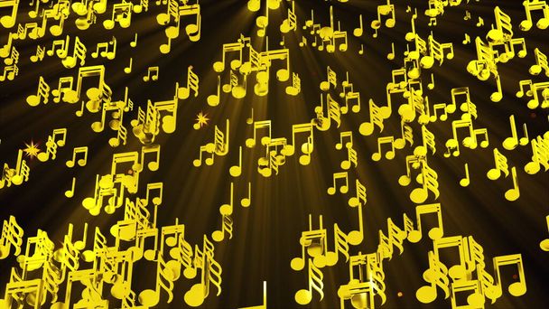 Chuva de notas musicais douradas, geradas por computador. 3D renderização fundo melódico
 - Foto, Imagem