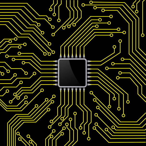 Микропроцессорная визуализация в чипе на черном фоне
 - Вектор,изображение