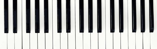 Tastiera in bianco e nero di un grande pianoforte a coda da concerto. - Foto, immagini