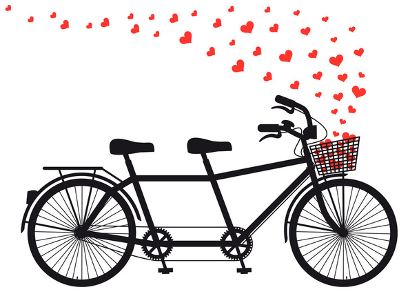 tanden bicycle with red hearts, vector - Vector, Image
