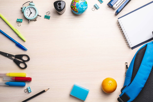 Stationery school supplies on a desk. Copy space. Concept of back to school. - Foto, Bild