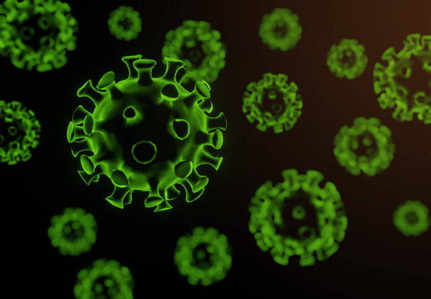 Medizinische Illustrationsgruppe des Coronavirus Hintergrund, Covid-19, 3D-Rendering - Foto, Bild