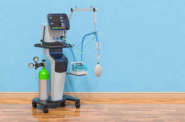 Ventilador médico en la habitación cerca de la pared, representación 3D
 - Foto, Imagen