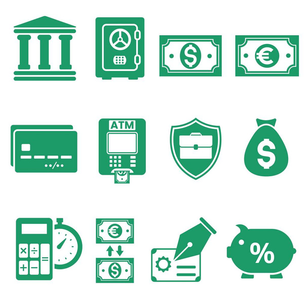 Para ve finans ikonları. Banka ve crfedit kart ile ilgili sembollerden oluşur. - Vektör, Görsel