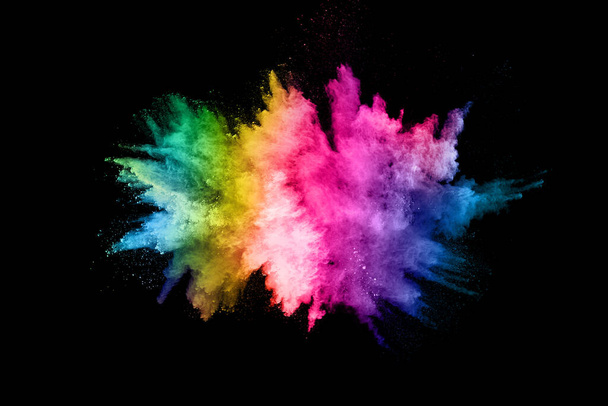 elvont színes por robbanás egy fekete hátter.absztrakt por fröccsent háttér, fagyasztó mozgás színes por felrobban / dobott színes por, sokszínű csillogás textúra. - Fotó, kép