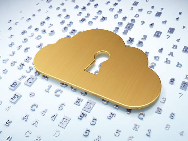 Cloud networking concept: Golden Cloud With Keyhole on digital background - Фото, зображення