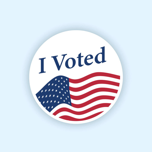 Votei no autocolante por lisonjear a bandeira americana. Círculo voto adesivo ou rótulo. EUA, EUA, eleição americana, sinal de voto. Votei a citação. Emblema ou pin de votação responsável. ilustração vetorial
 - Vetor, Imagem