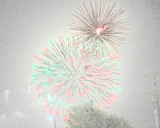 Illustration of the 4th of July celebration fireworks in Austin, Texas - took the photos via an open window while sitting in a parked car due to local requirements for distancing - Photo, Image