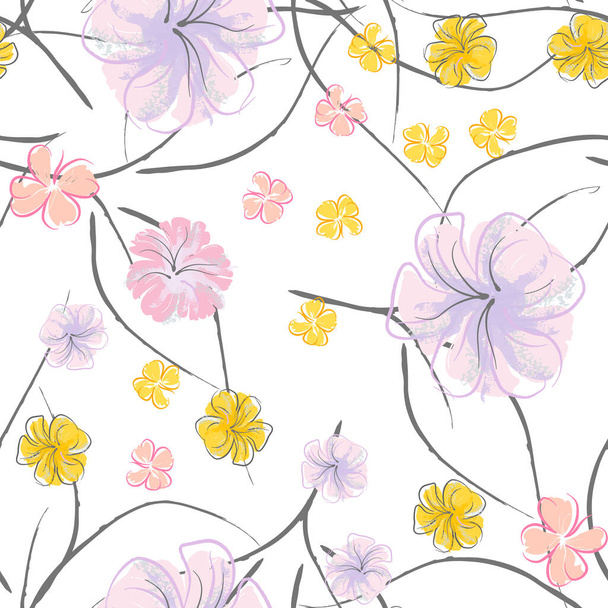 Pink Flowers Blooming Pattern. Pastel Watercolor. - Vecteur, image