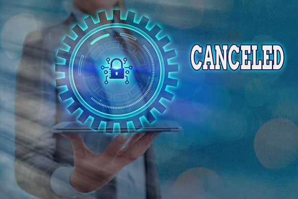Text sign showing Canceled. Conceptual photo to decide not to conduct or perform something planned or expected Graphics padlock for web data information security application system. - Photo, Image