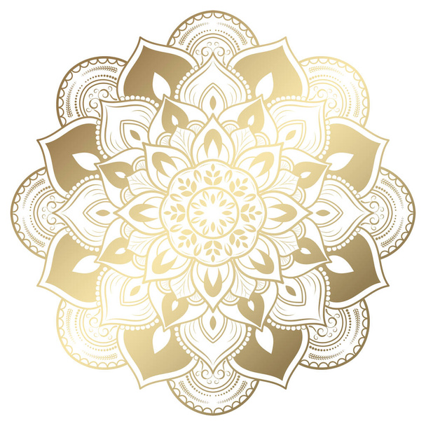 luxusní kulatý mandala design se zlatou barvou, Vector mandala květinové vzory s černým pozadím, Ručně kreslené dekorativní prvek. Unikátní design s květy okvětních lístků. Koncepce relaxace a meditace použití pro stránku logo knihy - Vektor, obrázek