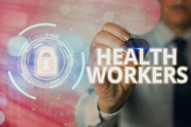 Az SMS-ben egészségügyi dolgozók szerepelnek. Fogalmi fotó mutatja, hogy kinek a feladata, hogy megvédje a közösségek egészségét Grafikus lakat a webes adatbiztonsági alkalmazás rendszer. - Fotó, kép