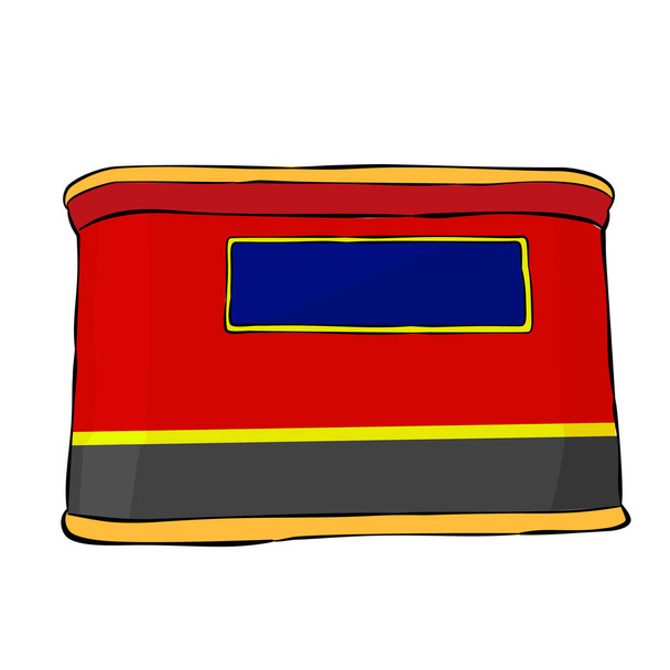 Rettangolo prospettiva angolo basso semplice vettore può rosso giallo e grigio disegno a mano schizzo di vista dall'alto chiuso scatola di manzo in scatola, isolato su bianco - Vettoriali, immagini