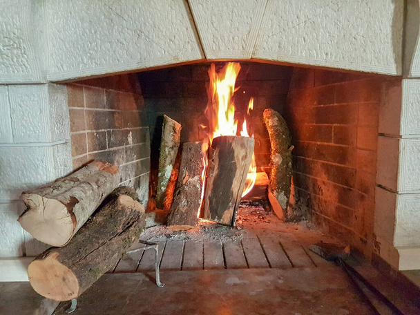 lareira queimando lenha inverno temporada fundo - Foto, Imagem