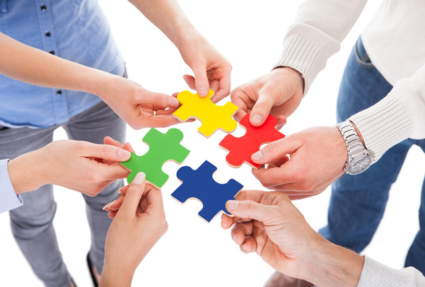 Five People Hand With Puzzle - Fotó, kép