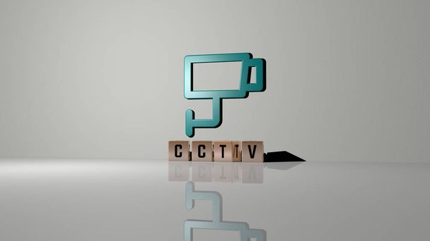 3D illusztráció cctv grafika és szöveg által készített fém kocka betűk a kapcsolódó jelentése a koncepció és előadások. kamera és biztonság - Fotó, kép