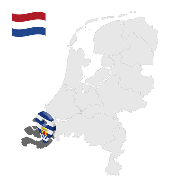 Местонахождение Zeeland на карте Нидерланды. Трехмерный знак местоположения похож на флаг Зиланда. Карта качества с провинциями Нидерландов для вашего дизайна. S10
. - Вектор,изображение