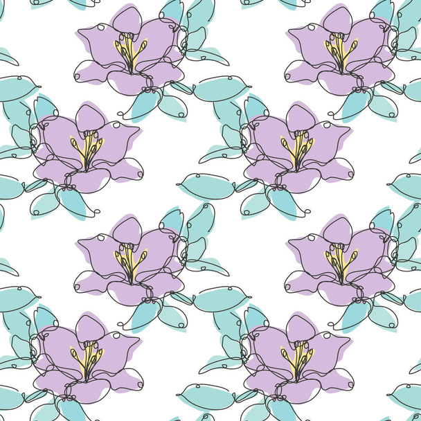 Elegant seamless pattern with lily flowers, design elements. Floral  pattern for invitations, cards, print, gift wrap, manufacturing, textile, fabric, wallpapers. Continuous line art style - Вектор,изображение