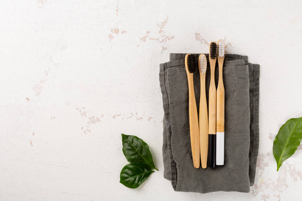 Natural eco bamboo toothbrushes top view, zero waste - Foto, immagini