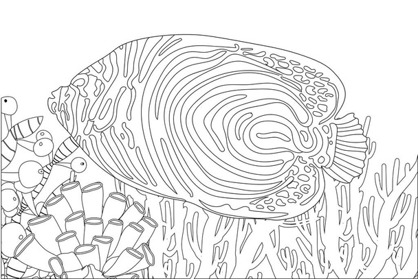 Dibujo para colorear peces. Vida marina. Mundo submarino. ilustración vectorial
 - Vector, imagen