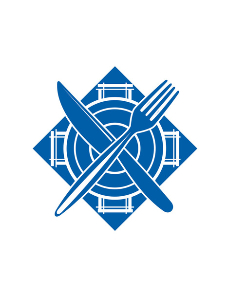 Вилка и нож, скрещенные на блюде, на белом
 - Вектор,изображение