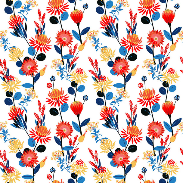 Colourful geometric gardens flower blooming florals mood seamless pattern in vector EPS10, Design for fashion, fabric,wallpaper,wrapping, textile and all prints on white background - Vector, Image