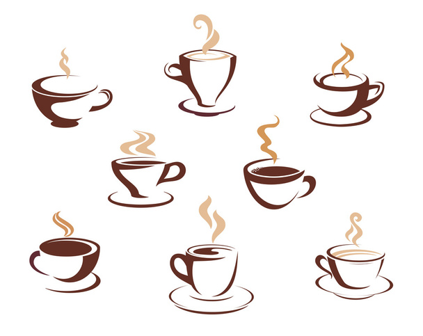 Set of steaming cups of hot beverages - Vector, Image