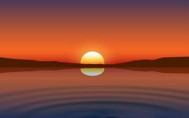 krajobraz rzeki na górze o zachodzie słońca - Wektor, obraz