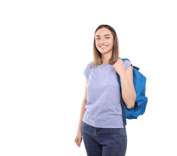 Schöne Studentin isoliert auf weißem Hintergrund - Foto, Bild