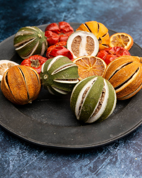 Beautiful food portrait of Wnter seasonal dried fruits with vintage texture background - Φωτογραφία, εικόνα