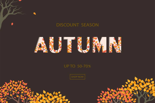 Herbst oder Herbst Hintergrund mit Rabatttext für Einkaufsförderung, Plakat, Broschüre, Banner, Flyer oder Website - Vektor, Bild