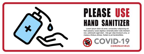 Use Hand Sanitizer sign vector Illustration, Content - Please use hand sanitizer, precaution for covid-19 pandemic situation..
 - Вектор,изображение