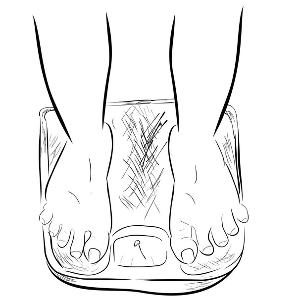Skizze eines idealen oder schlanken Fußes auf der Gewichtsskala - Vektor, Bild