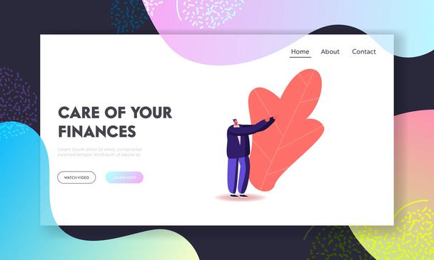 Offering or Begging Landing Page Template. Male Character Stand with Outstretched Hand, Person Ask for Something or Offer. Young Man Gesturing, Need Help, Finance Support. Cartoon Vector Illustration - Vector, Image