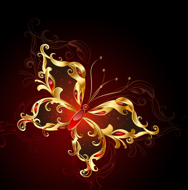 Gold jewelry butterfly - Vector, imagen
