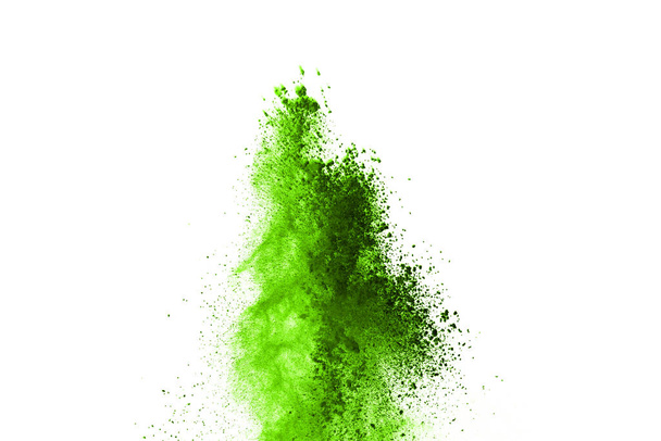 Explosión de polvo verde aislada sobre fondo blanco
 - Foto, imagen