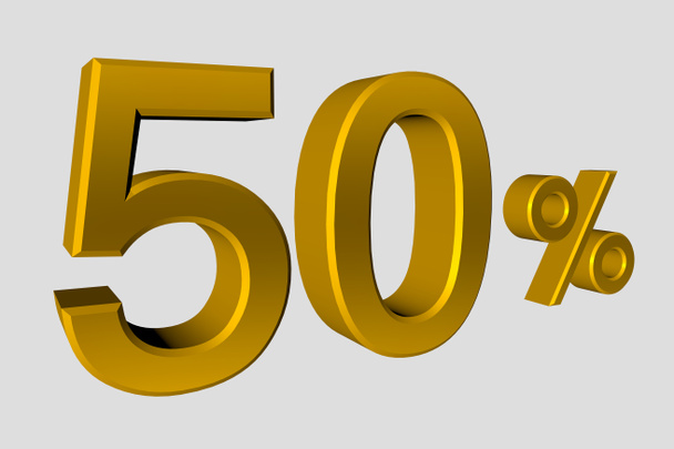 The inscription is 50 of realistic 3D numbers in gold metalic color. Illustration of a fifty percent discount or sale for advertising poster, banner advertising and more. 3d render, isolated - Photo, Image